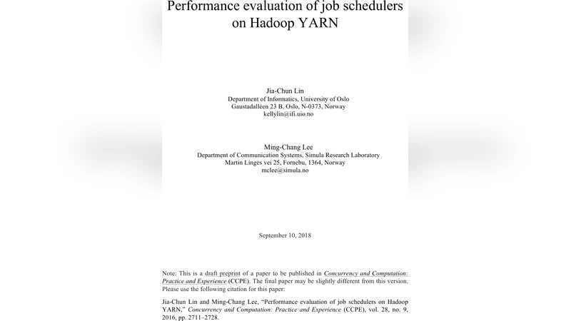 Performance evaluation of job schedulers on Hadoop YARN