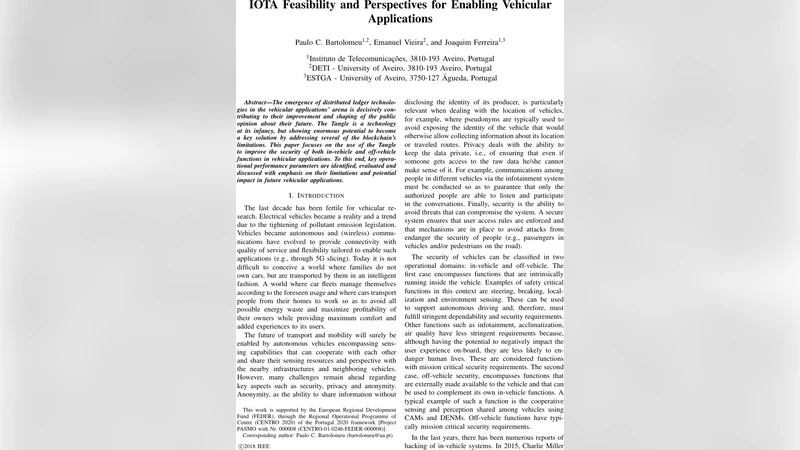 IOTA Feasibility and Perspectives for Enabling Vehicular Applications