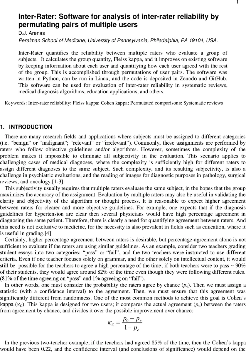 Inter-Rater: Software for analysis of inter-rater reliability by   permutating pairs of multiple users