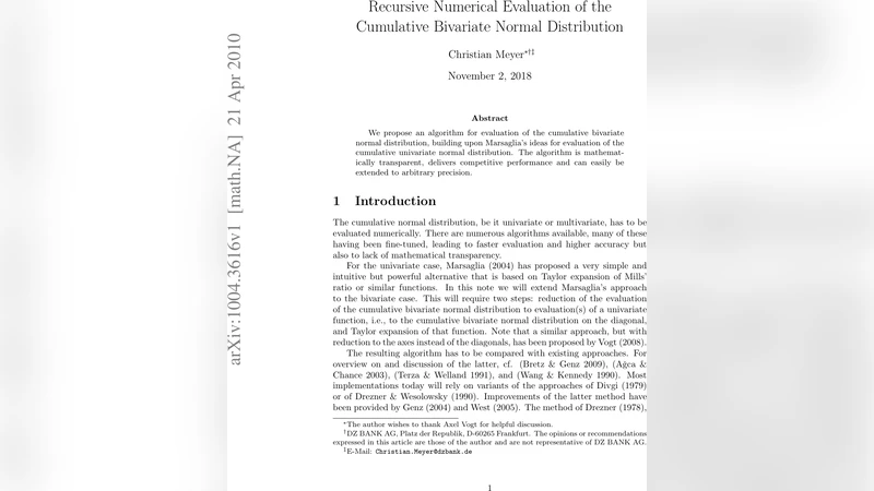 Recursive Numerical Evaluation of the Cumulative Bivariate Normal   Distribution