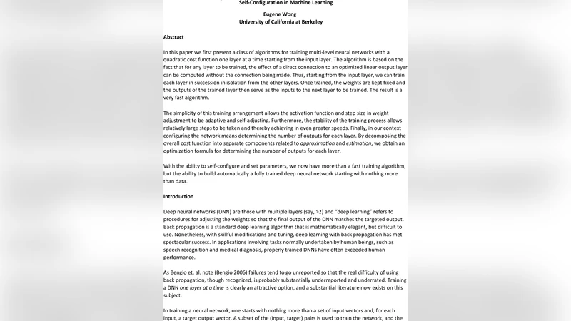 Self Configuration in Machine Learning
