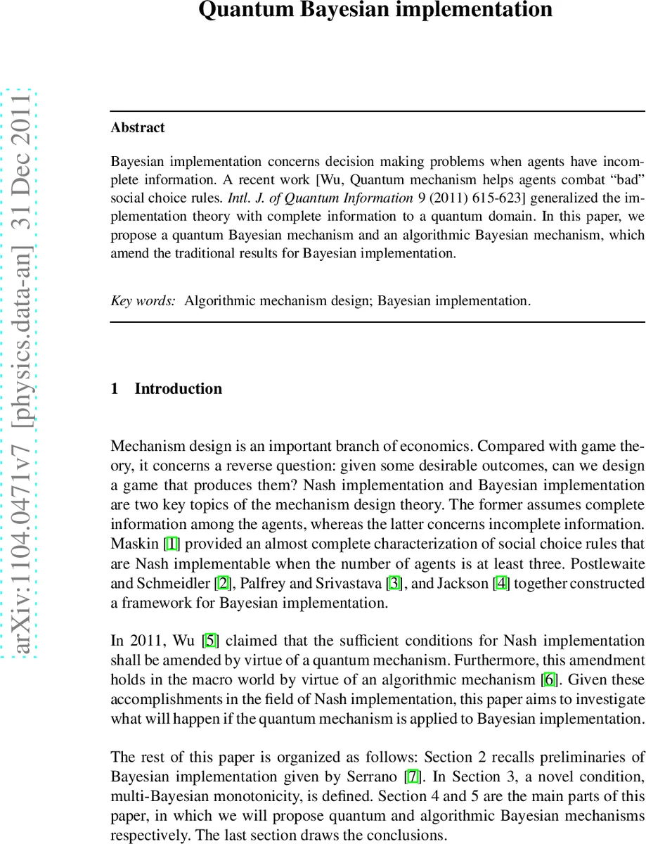 Quantum Bayesian implementation