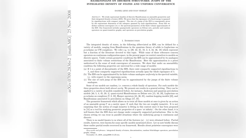 Hamiltonians on discrete structures: Jumps of the integrated density of   states and uniform convergence