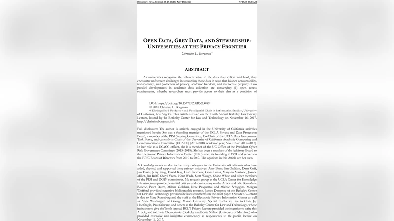 Open Data, Grey Data, and Stewardship: Universities at the Privacy   Frontier