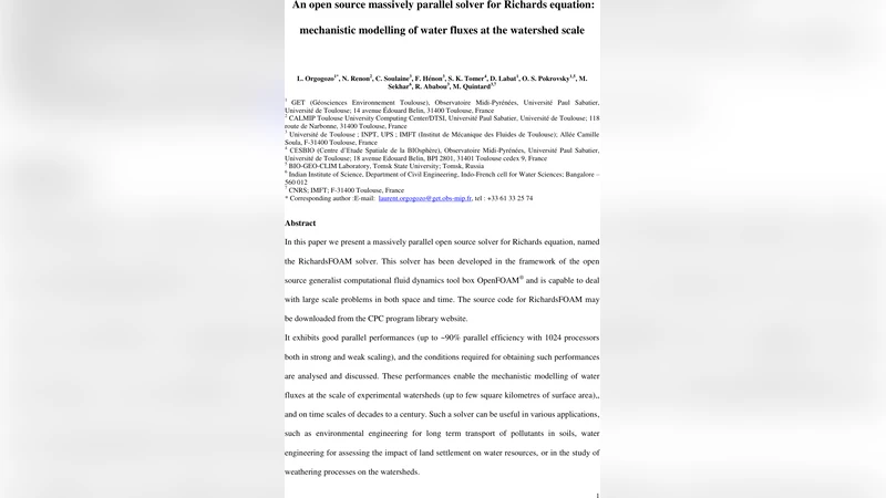 An open source massively parallel solver for Richards equation:   Mechanistic modelling of water fluxes at the watershed scale