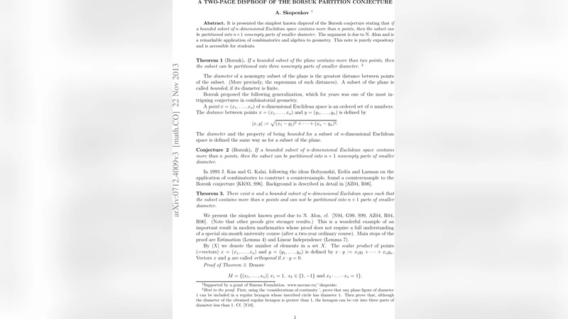 A two-page disproof of the Borsuk partition conjecture