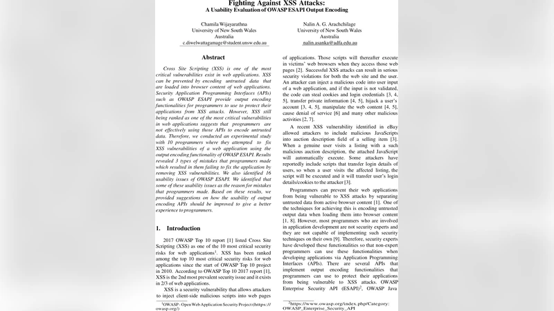 Fighting Against XSS Attacks: A Usability Evaluation of OWASP ESAPI   Output Encoding