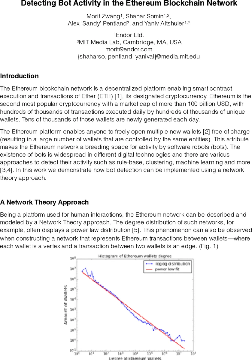 Detecting Bot Activity in the Ethereum Blockchain Network
