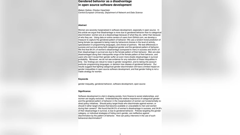 Gendered behavior as a disadvantage in open source software development