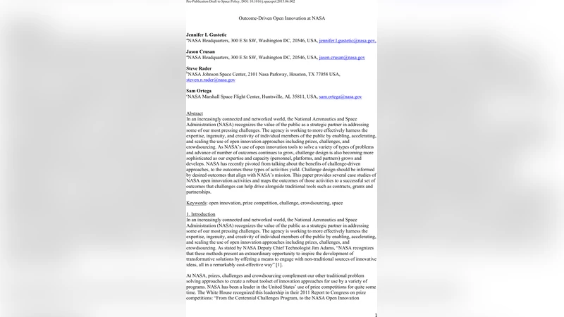 Outcome-Driven Open Innovation at NASA