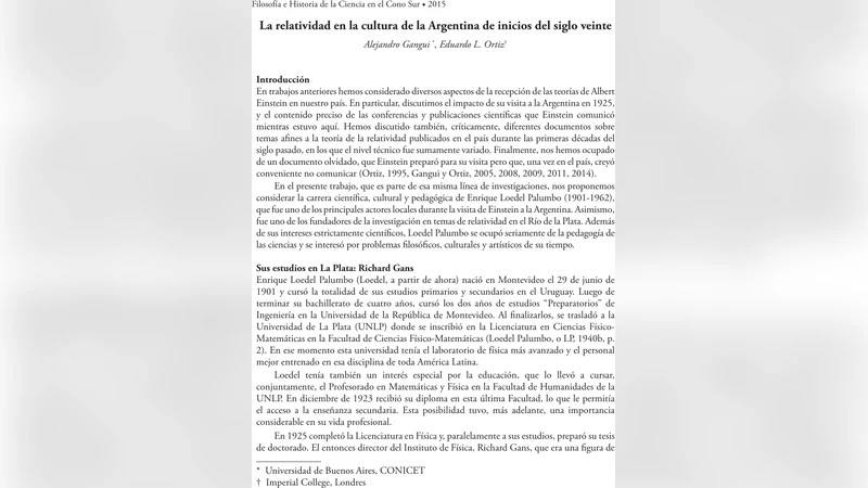 Relativity in Argentine culture in the early twentieth century