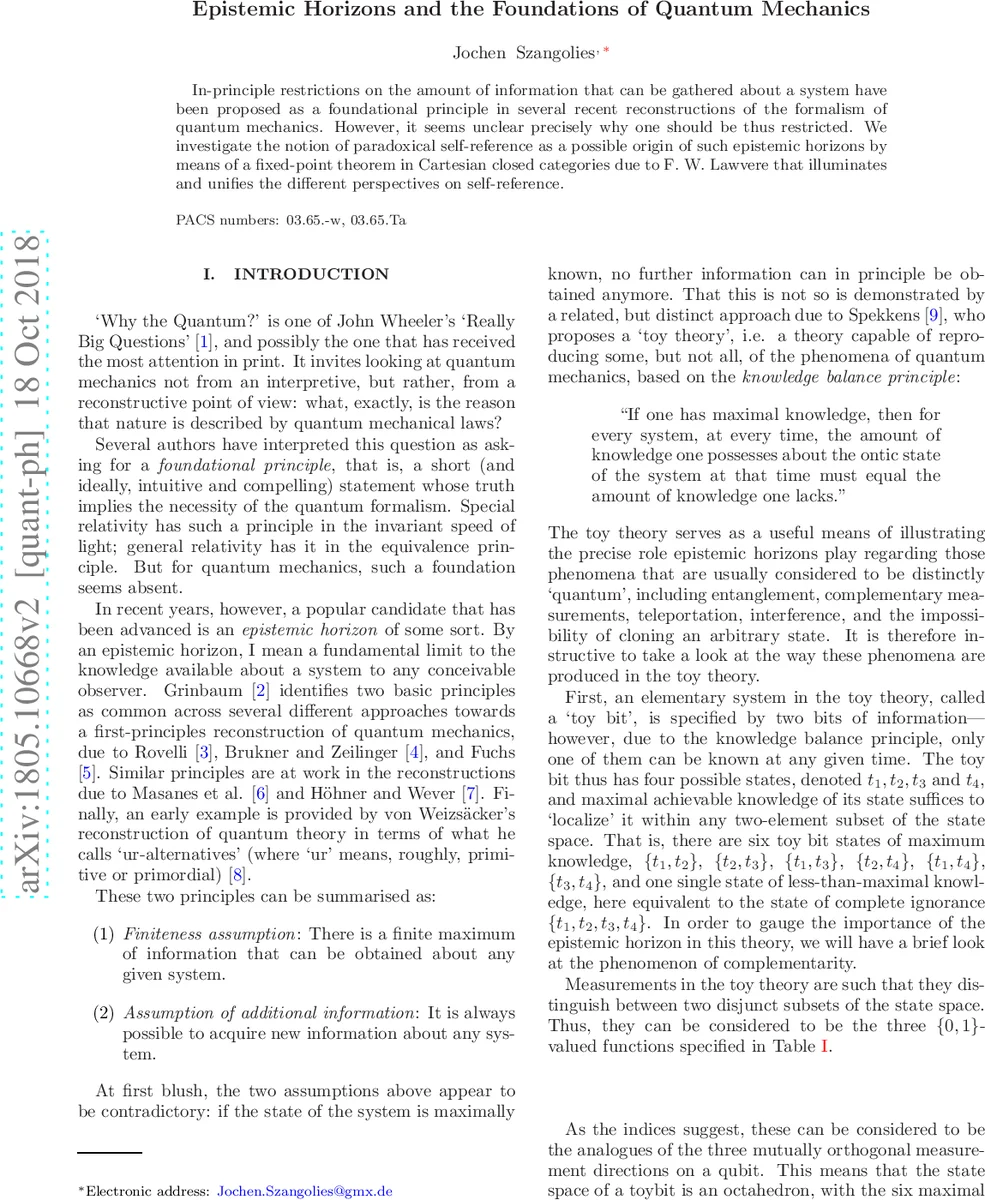 Epistemic Horizons and the Foundations of Quantum Mechanics