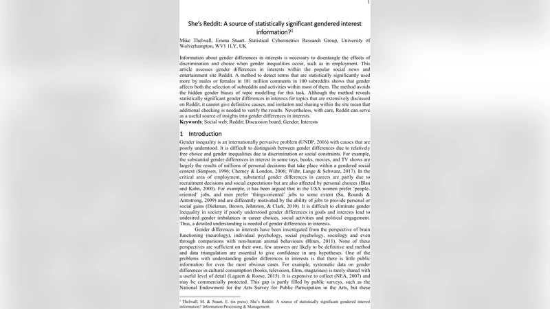 Shes Reddit: A source of statistically significant gendered interest   information?
