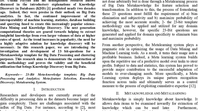 23-bit Metaknowledge Template Towards Big Data Knowledge Discovery and   Management