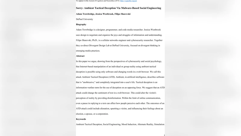 Sorry: Ambient Tactical Deception Via Malware-Based Social Engineering