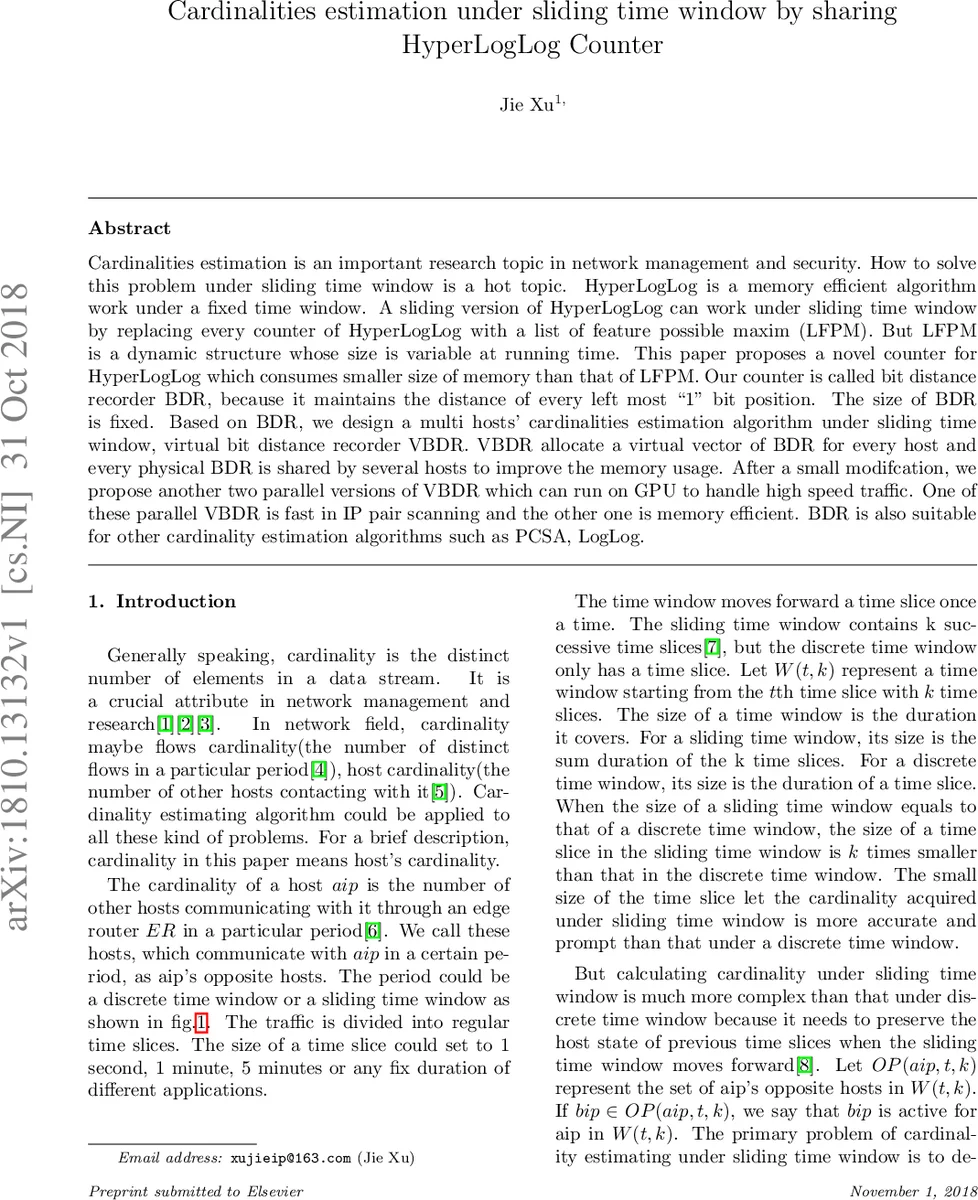 Cardinalities estimation under sliding time window by sharing   HyperLogLog Counter