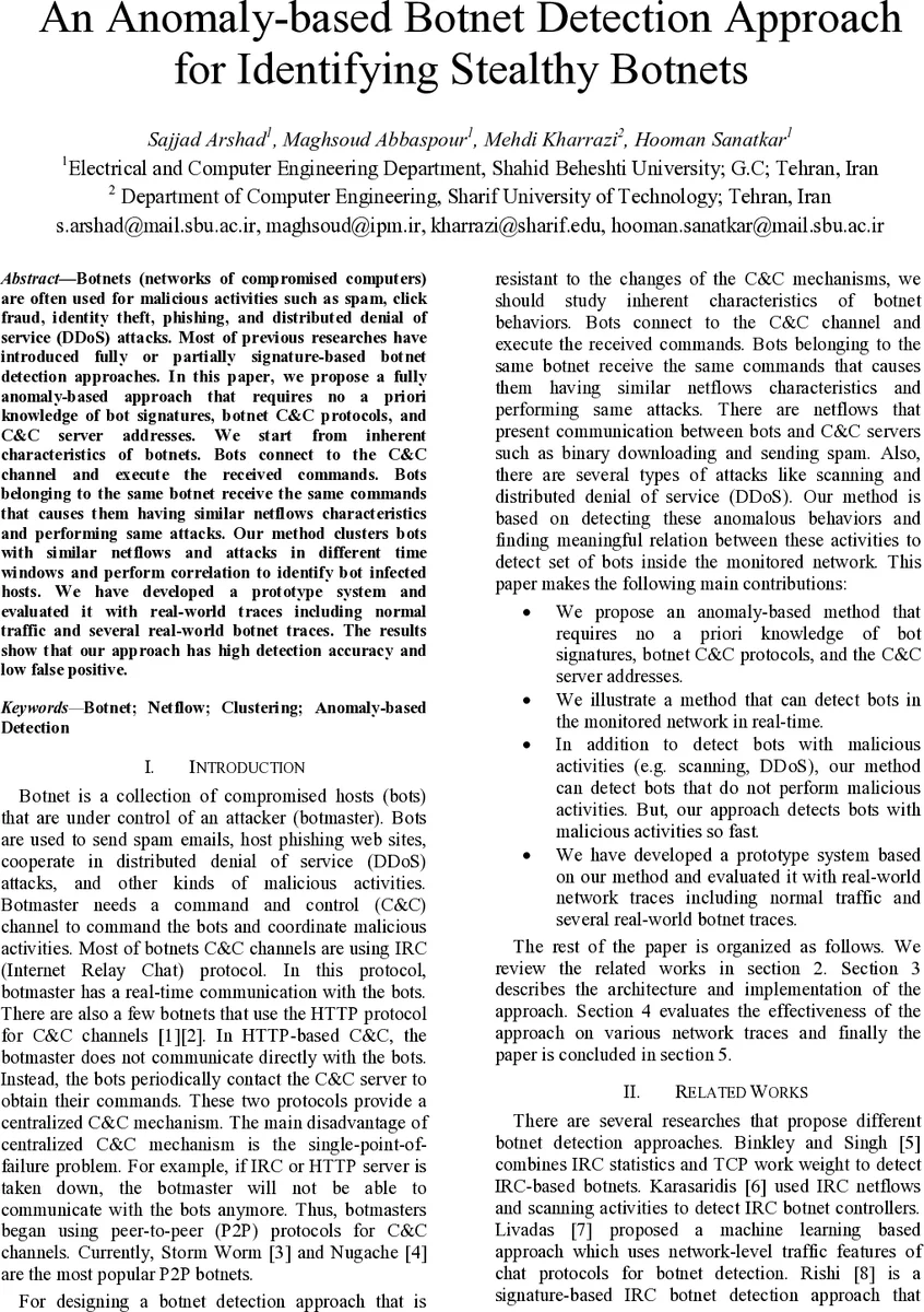 An Anomaly-based Botnet Detection Approach for Identifying Stealthy   Botnets