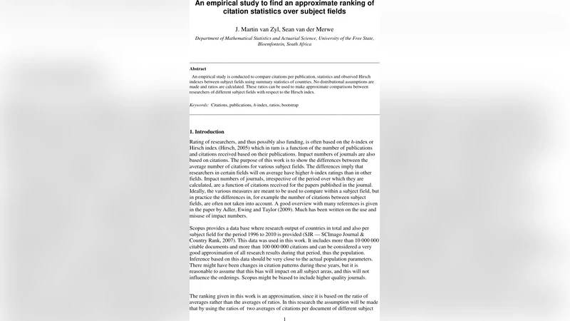 An empirical study to order citation statistics between subject fields