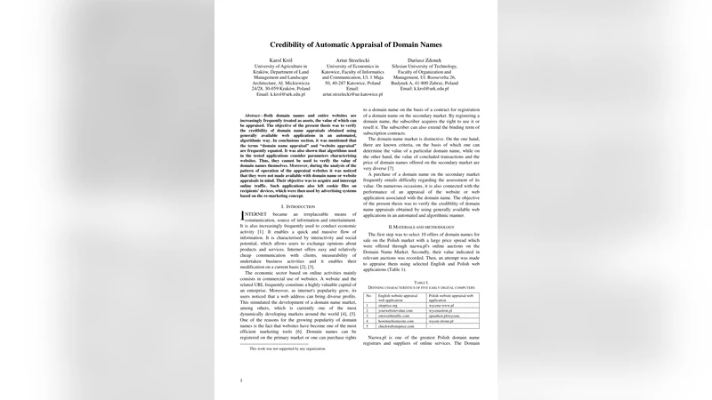 Credibility of Automatic Appraisal of Domain Names