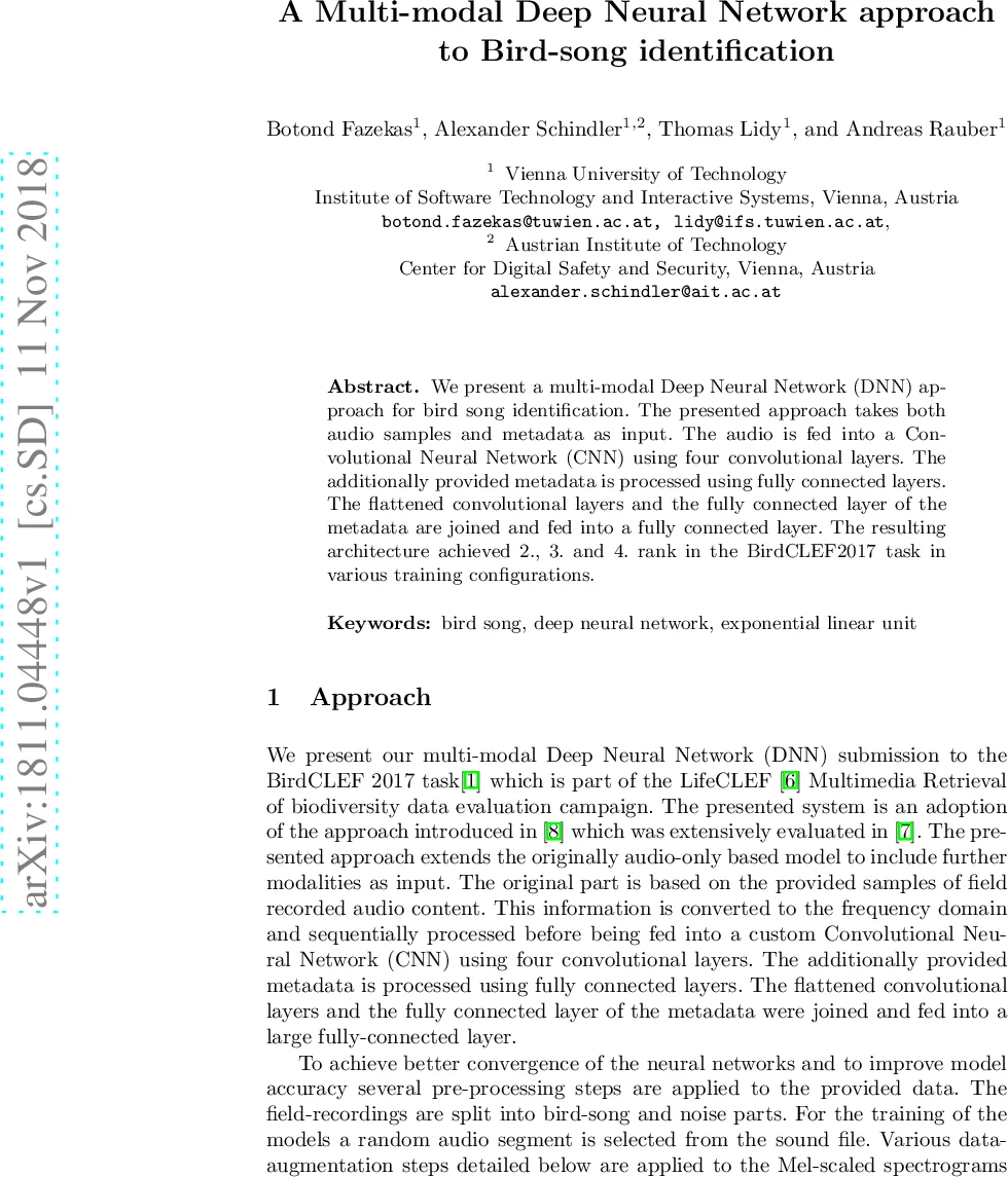 A Multi-modal Deep Neural Network approach to Bird-song identification
