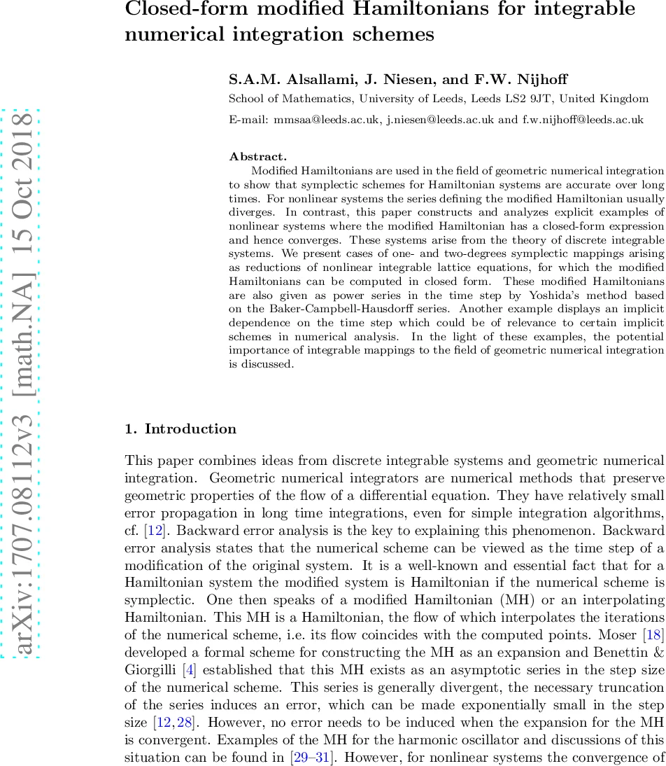Closed-form modified Hamiltonians for integrable numerical integration   schemes
