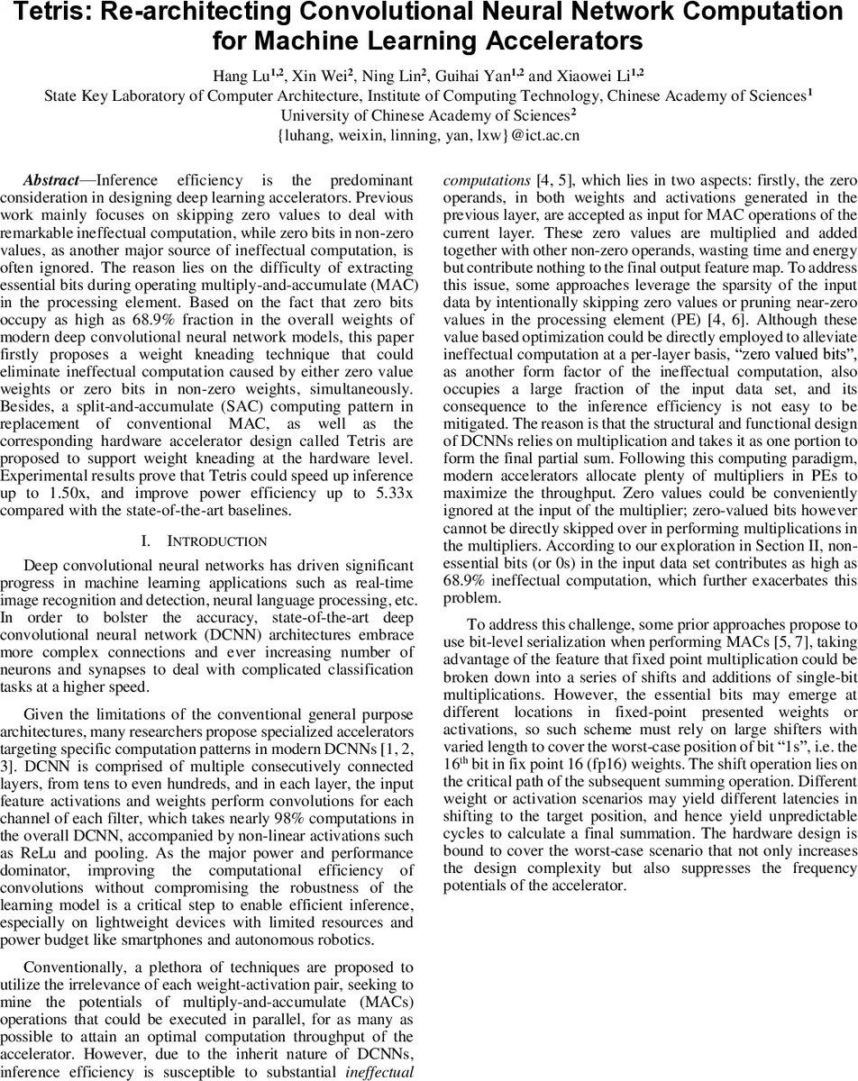 Tetris: Re-architecting Convolutional Neural Network Computation for   Machine Learning Accelerators