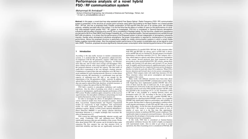 Performance analysis of a novel hybrid FSO / RF communication system