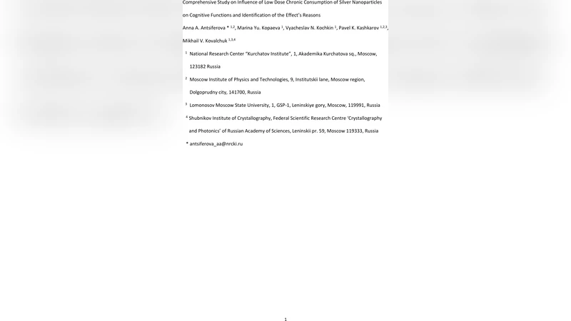 Comprehensive study on influence of low dose chronic consumption of   silver nanoparticles on cognitive functions and identification of the effect   reasons