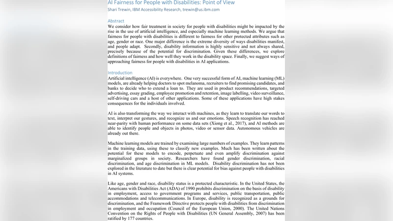 AI Fairness for People with Disabilities: Point of View