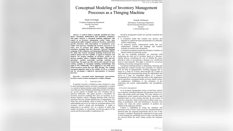 Conceptual Modeling of Inventory Management Processes as a Thinging   Machine