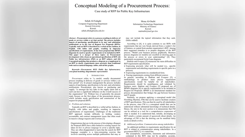 Conceptual Modeling of a Procurement Process: Case study of RFP for   Public Key Infrastructure