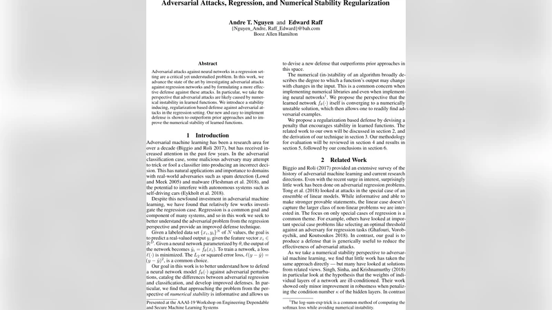 Adversarial Attacks, Regression, and Numerical Stability Regularization