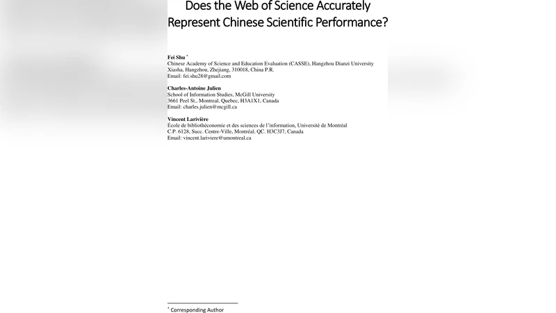 Does the Web of Science Accurately Represent Chinese Scientific   Performance?