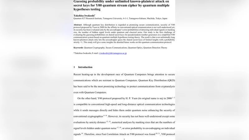 Guessing probability under unlimited known-plaintext attack on secret   keys for Y00 quantum stream cipher by quantum multiple hypotheses testing