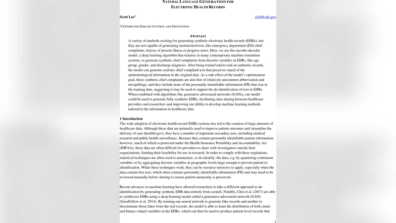 Natural Language Generation for Electronic Health Records