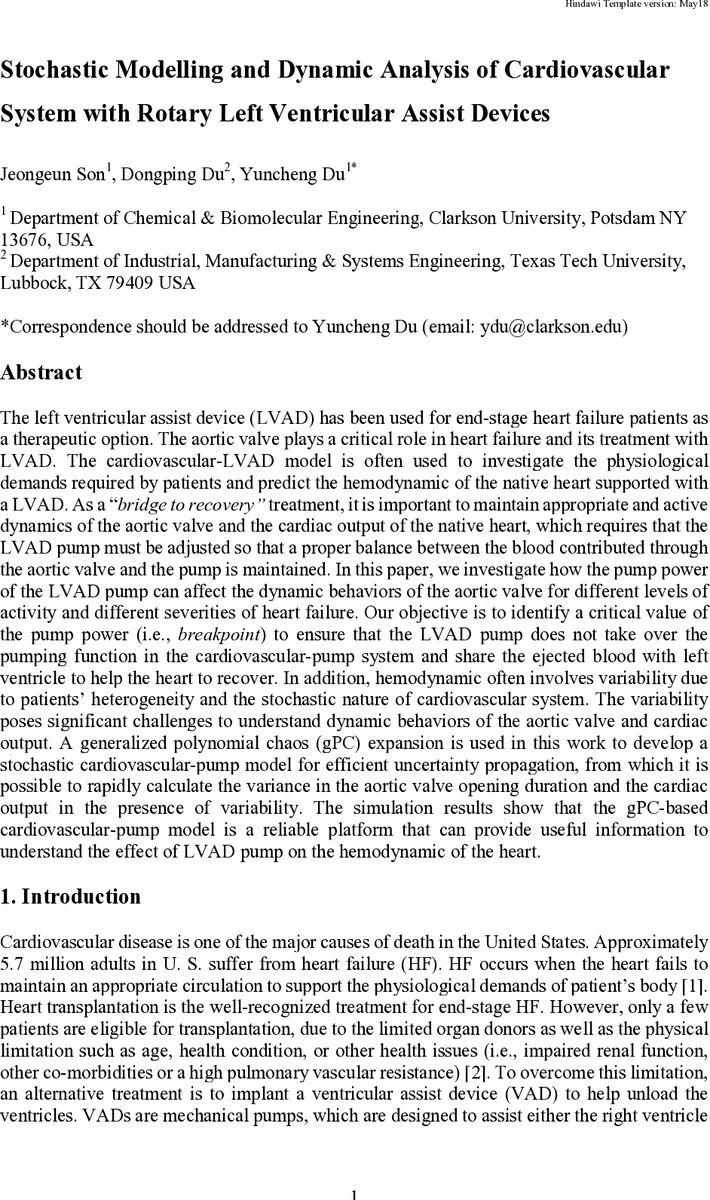 Stochastic Modelling and Dynamic Analysis of Cardiovascular System with   Rotary Left Ventricular Assist Devices