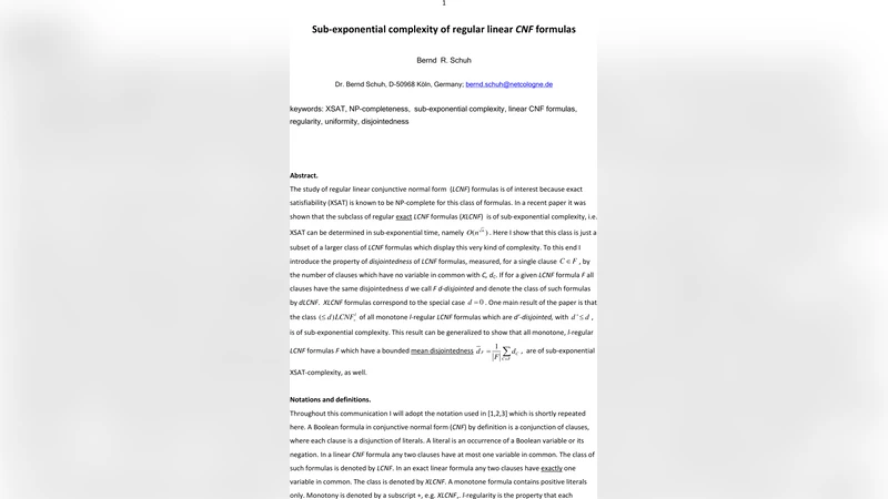 Sub-exponential complexity of regular linear CNF formulas