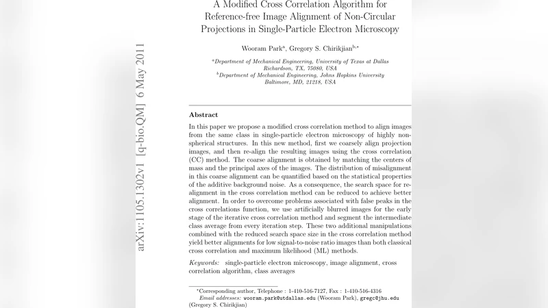 A Modified Cross Correlation Algorithm for Reference-free Image   Alignment of Non-Circular Projections in Single-Particle Electron Microscopy