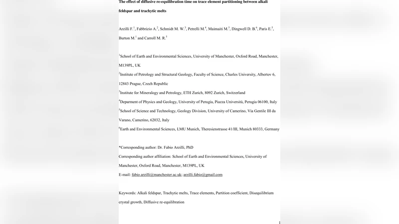 The effect of diffusive re-equilibration time on trace element   partitioning between alkali feldspar and trachytic melts