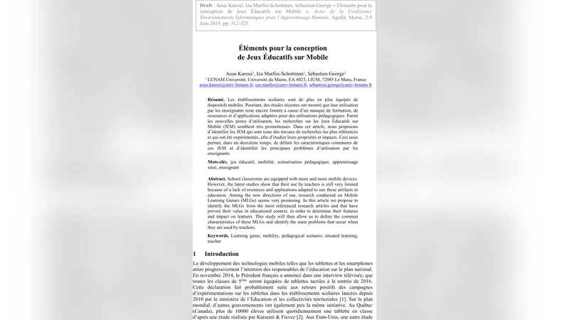 Elements pour la conception de Jeux Educatifs sur Mobile