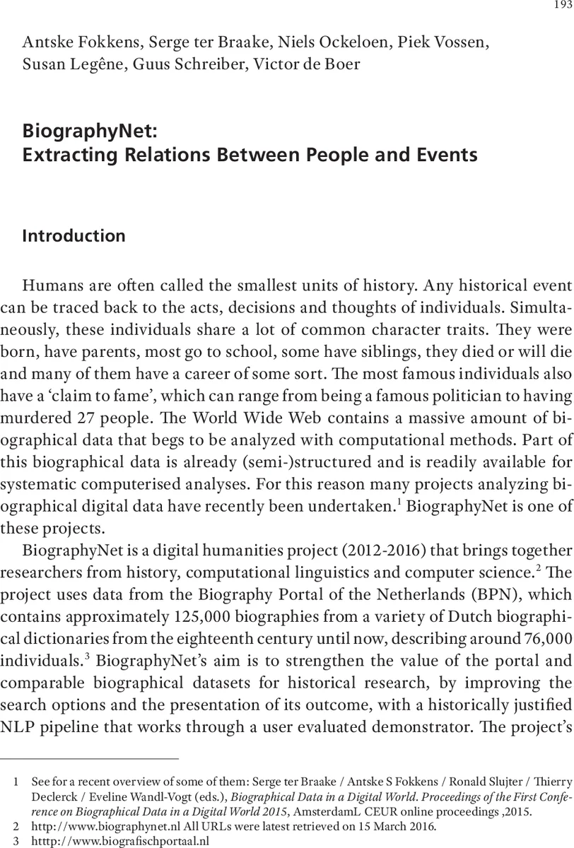 BiographyNet: Extracting Relations Between People and Events