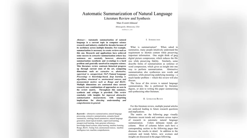 Automatic Summarization of Natural Language
