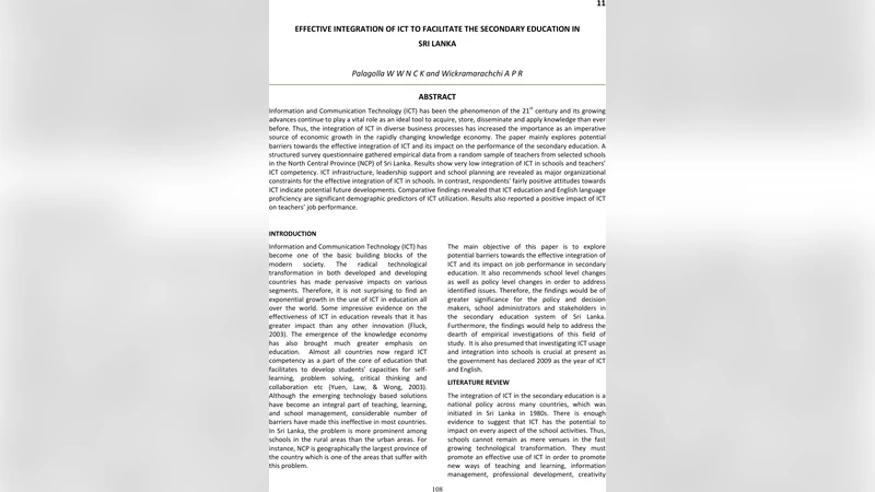 Effective integration of ICT to facilitate the secondary education in   Sri Lanka