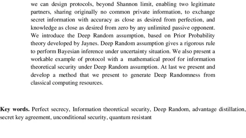 Perfect Secrecy under Deep Random assumption