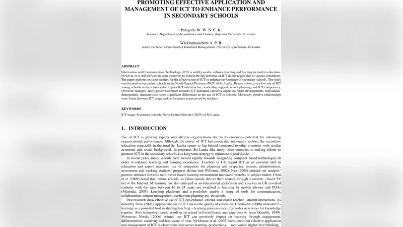 Promoting effective application and management of ICT to enhance   performance in secondary schools