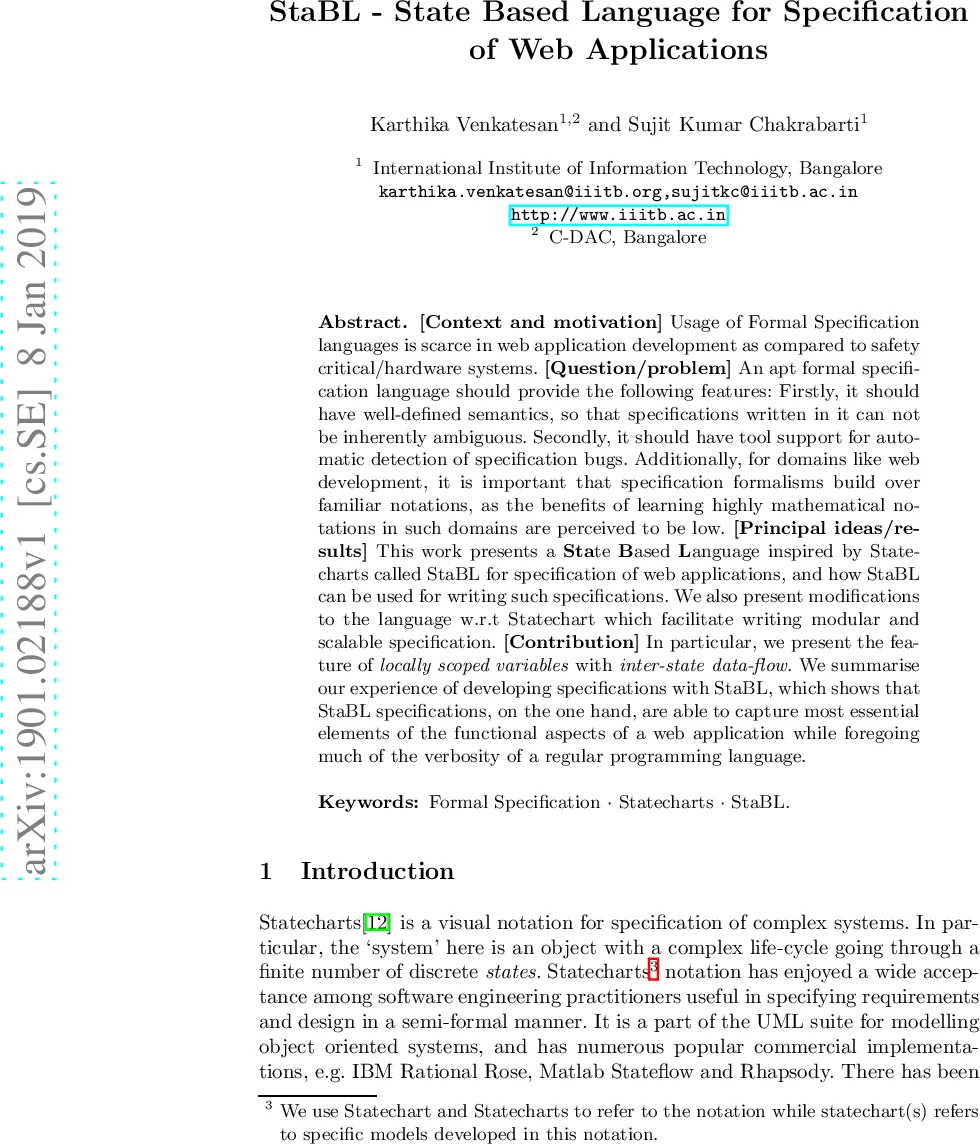 StaBL - State Based Language for Specification of Web Applications