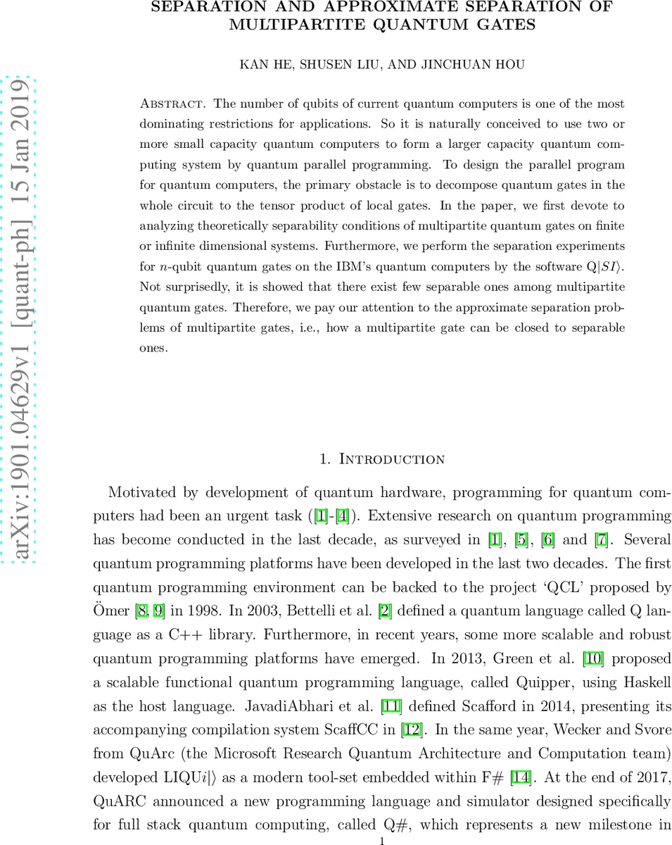 Separation and approximate separation of multipartite quantum gates