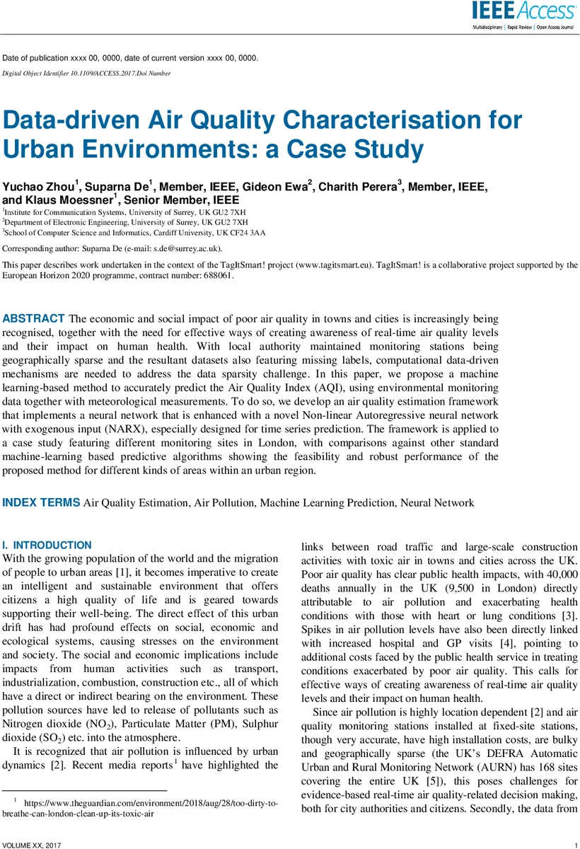 Data-driven Air Quality Characterisation for Urban Environments: a Case   Study