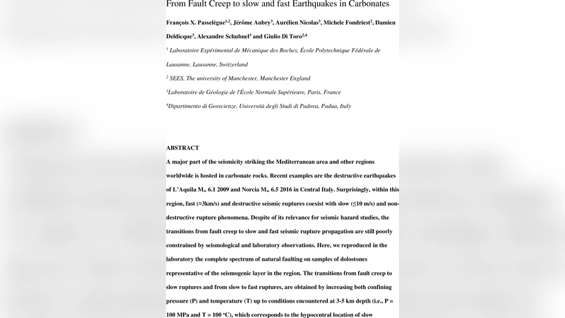 From Fault Creep to slow and fast Earthquakes in Carbonates