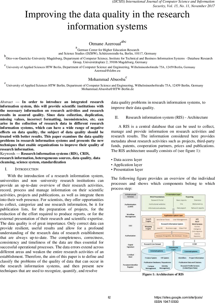Improving the data quality in the research information systems